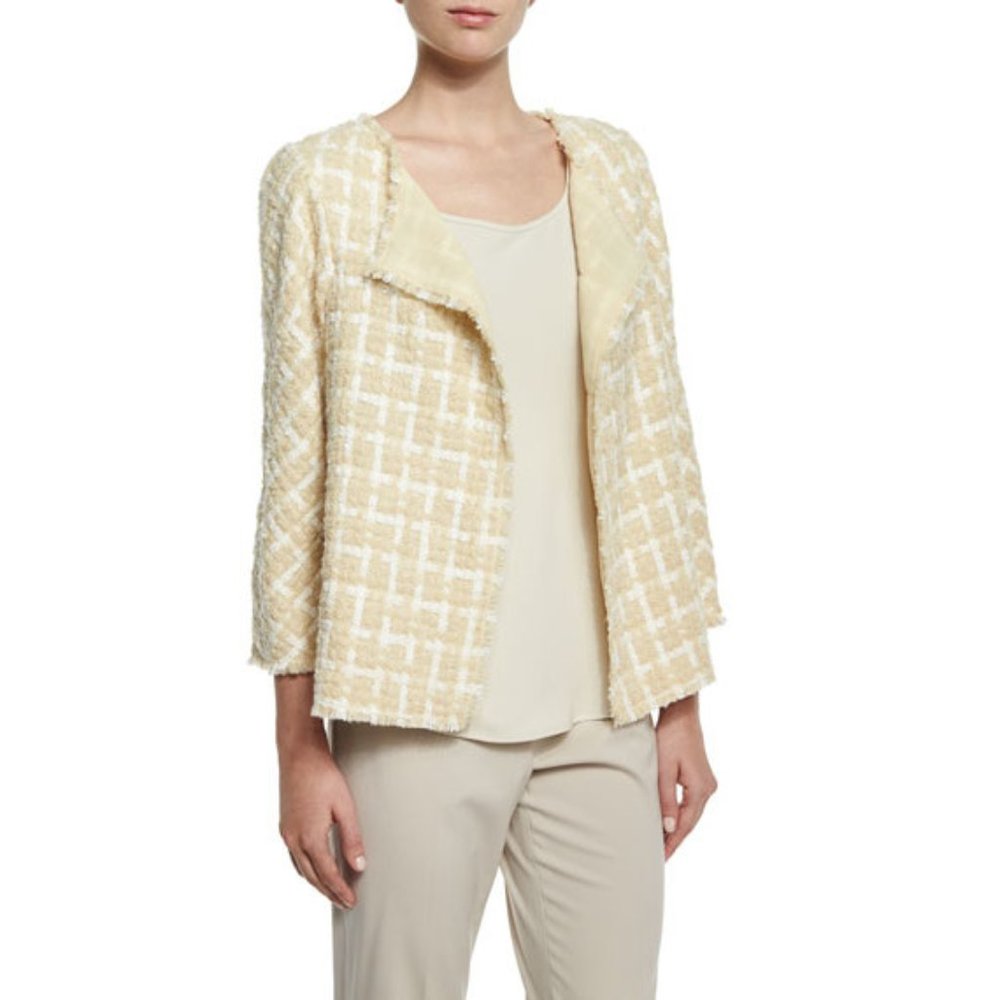 Womens Size Medium Lafayette 148 Venus Tweed Topper Jacket with Fringe Trim
